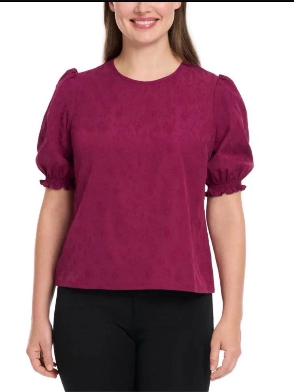 Ted Baker Women's Puff-Sleeve Floral Textured Top in Berry Size M